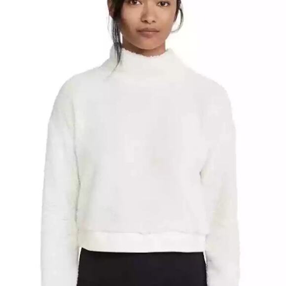 Beyond Yoga All Time Cream Long Sleeve Mock Neck Sherpa Cropped Pullover M - Picture 1 of 6
